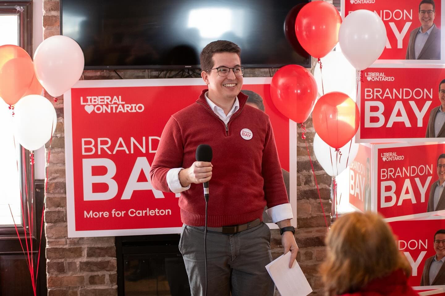 Brandon Bay speaking at the Carleton campaign launch