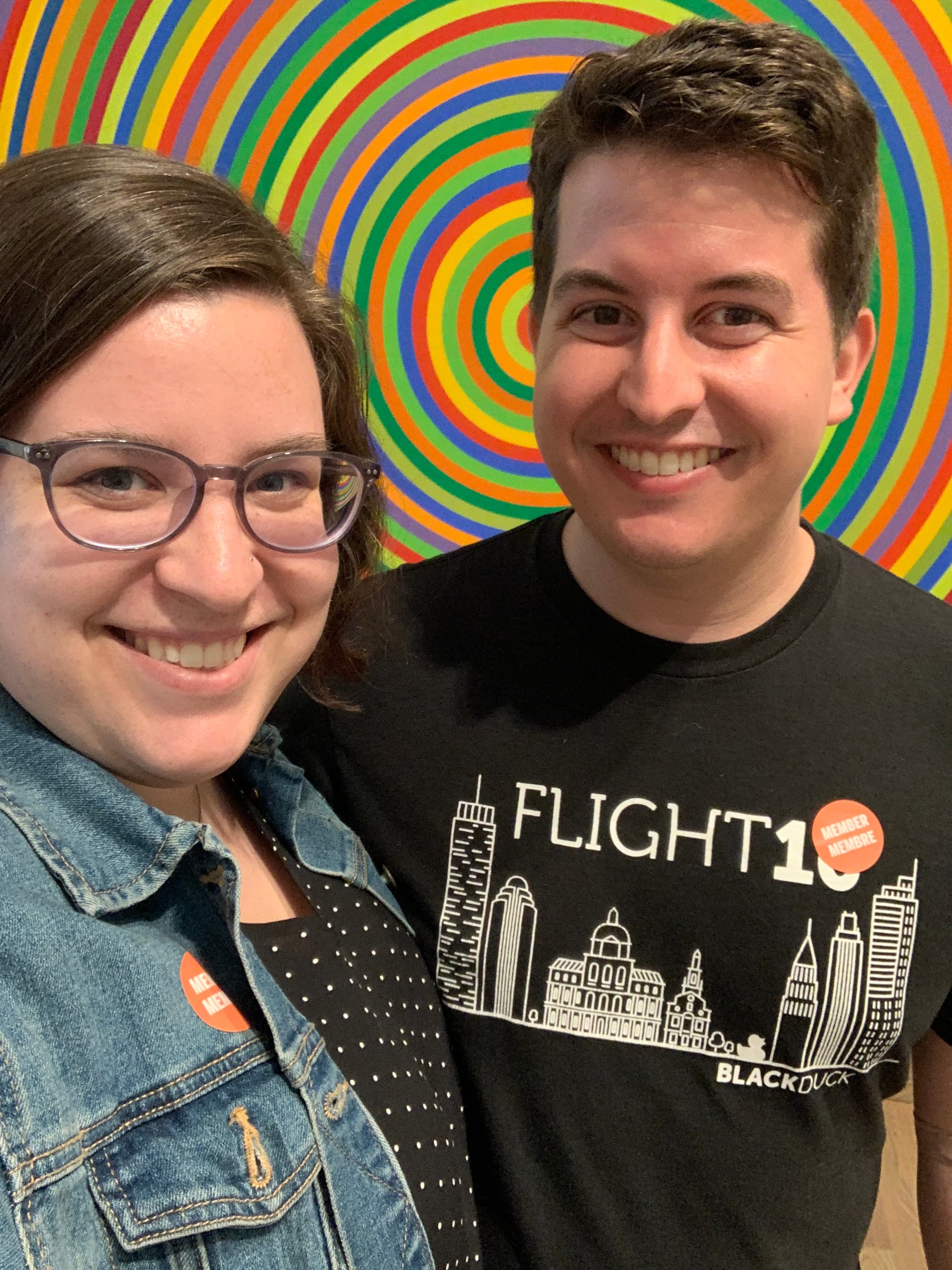 Brandon and Rachel at the National Gallery, in front of Claude Tousignant's Chromatic Accelerator