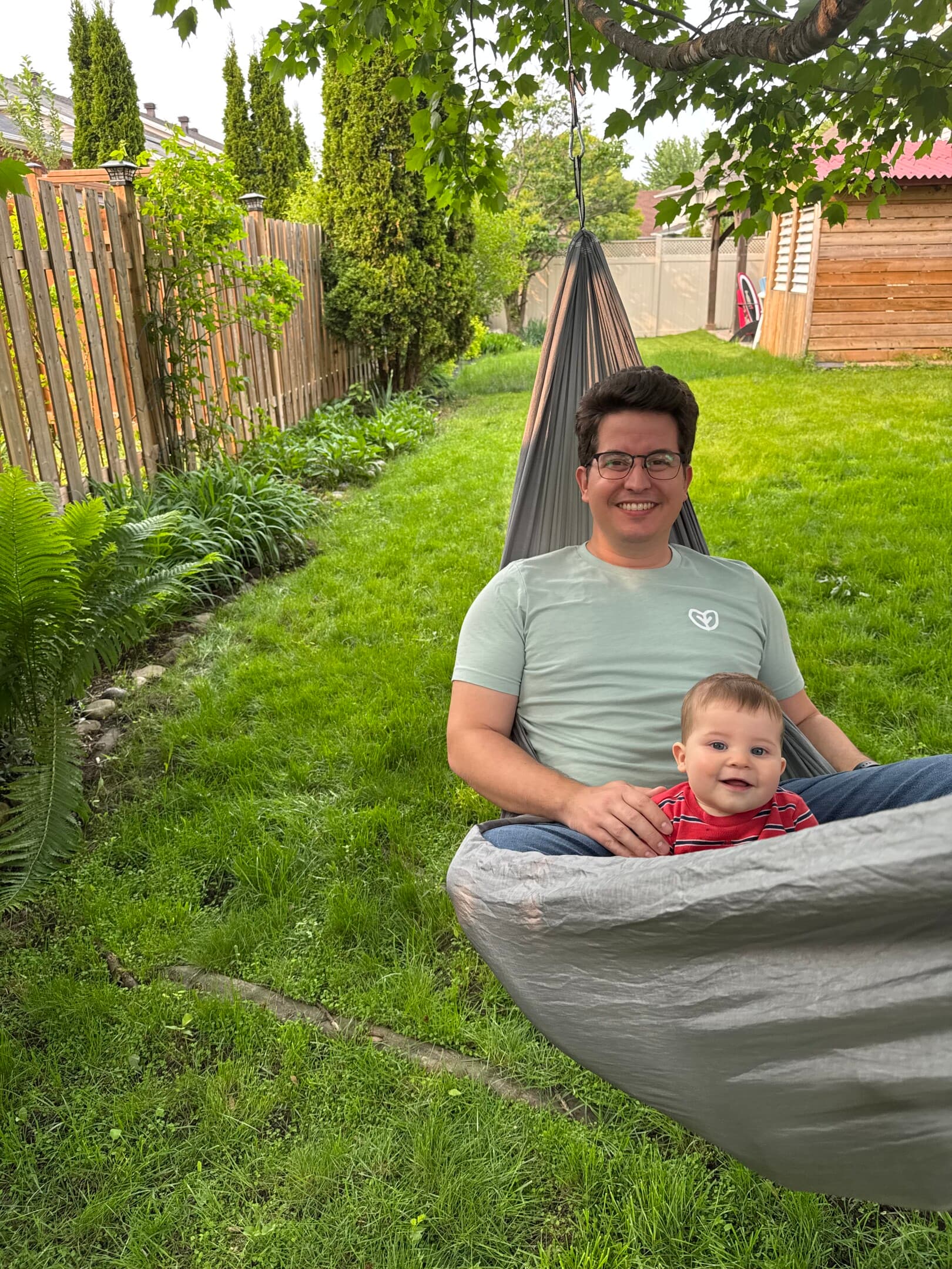 Relaxing with Simon in a hammock outdoors