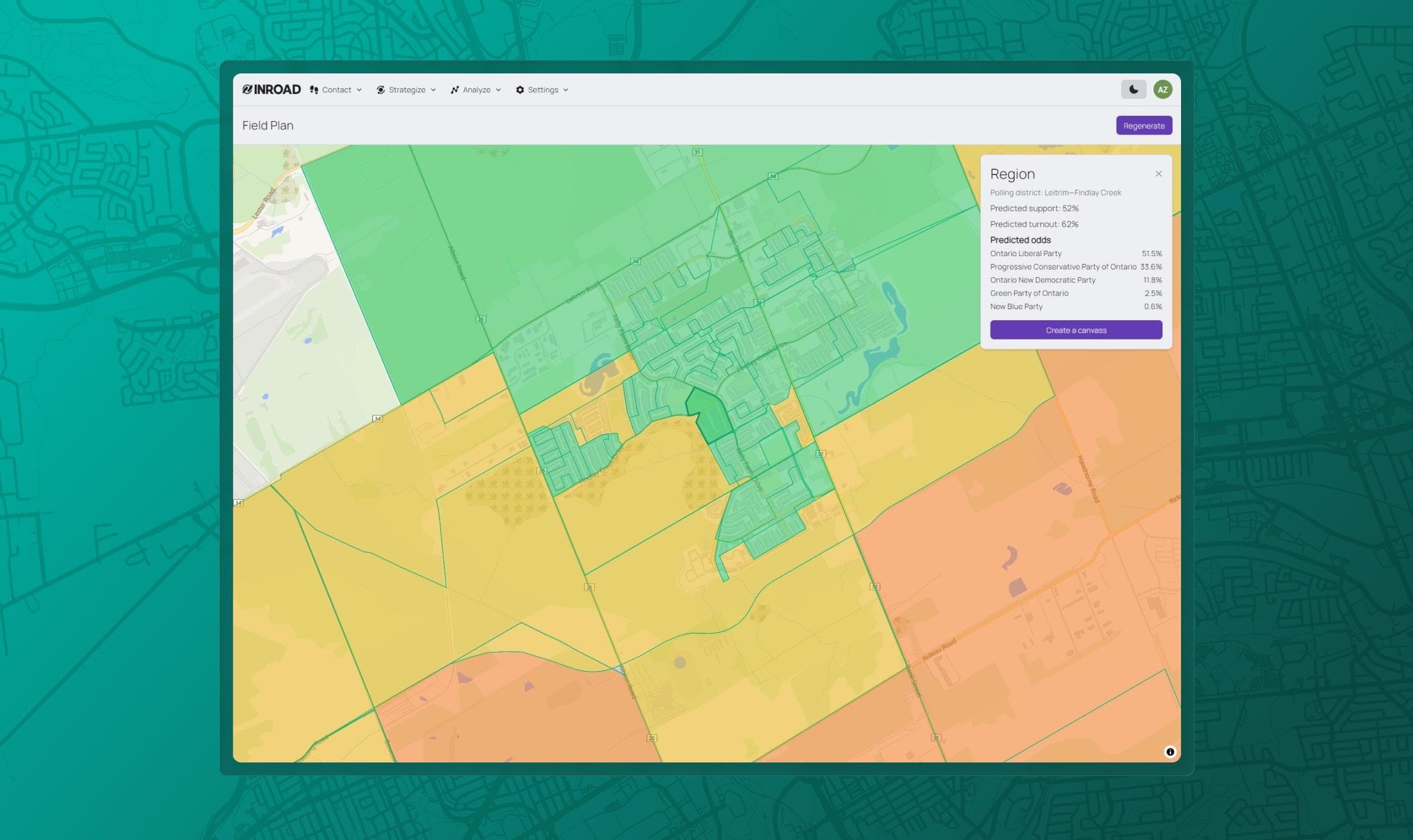 Vote share prediction in the Inroad field plan