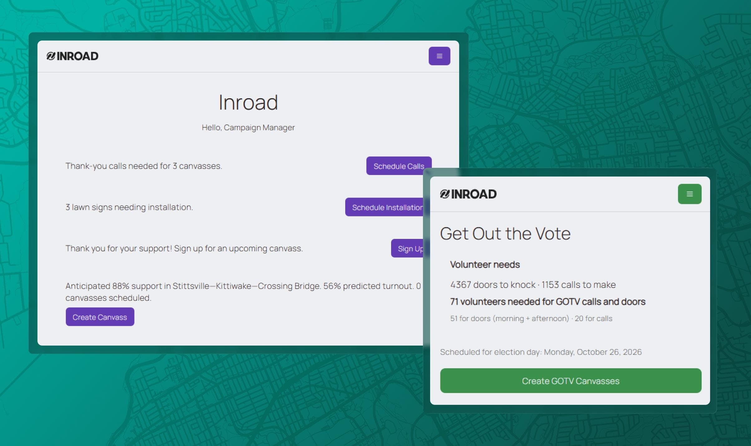 Informative, action-focused Inroad dashboard